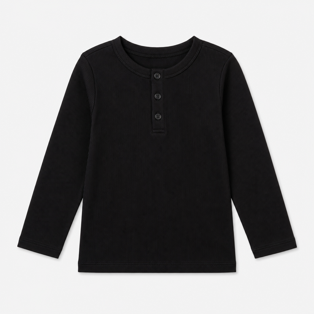Black Ribbed Henley