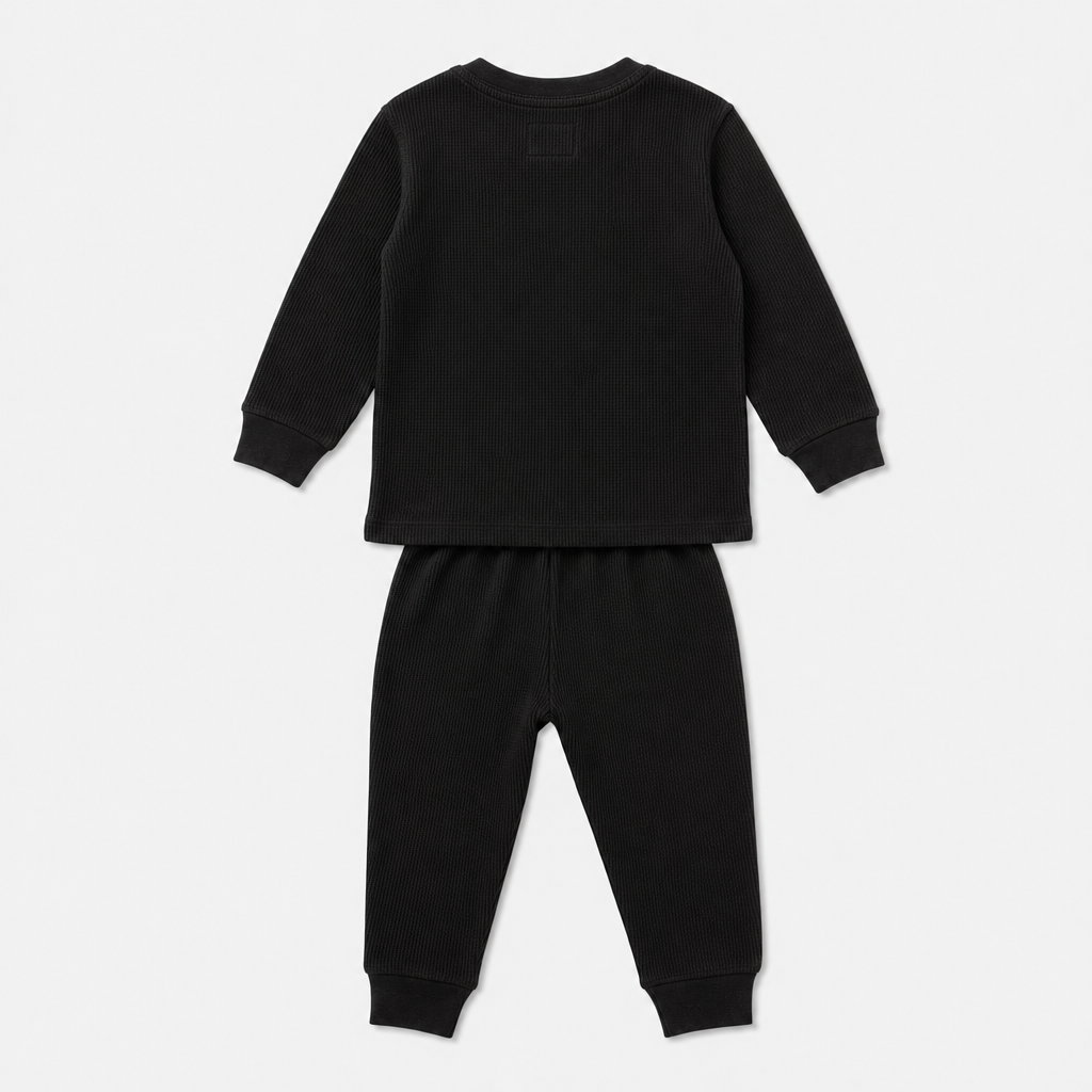 Black Waffle-Knit Pajamas view 2