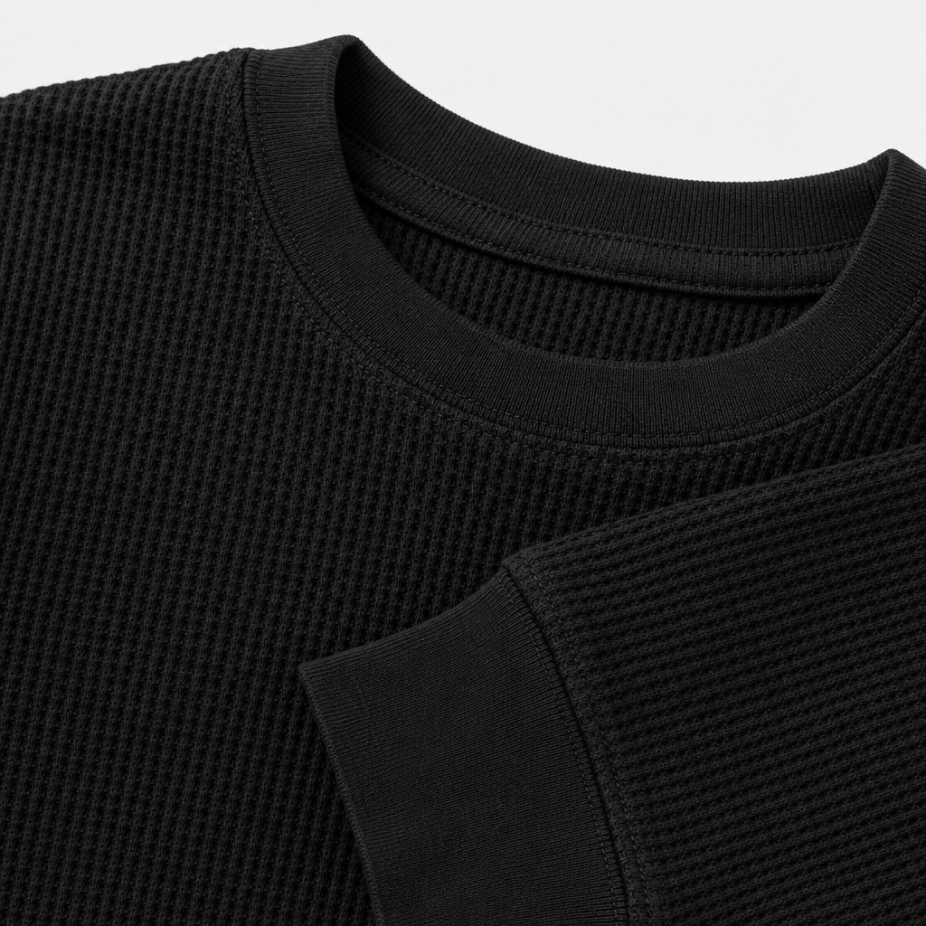 Black Waffle-Knit Pajamas view 3