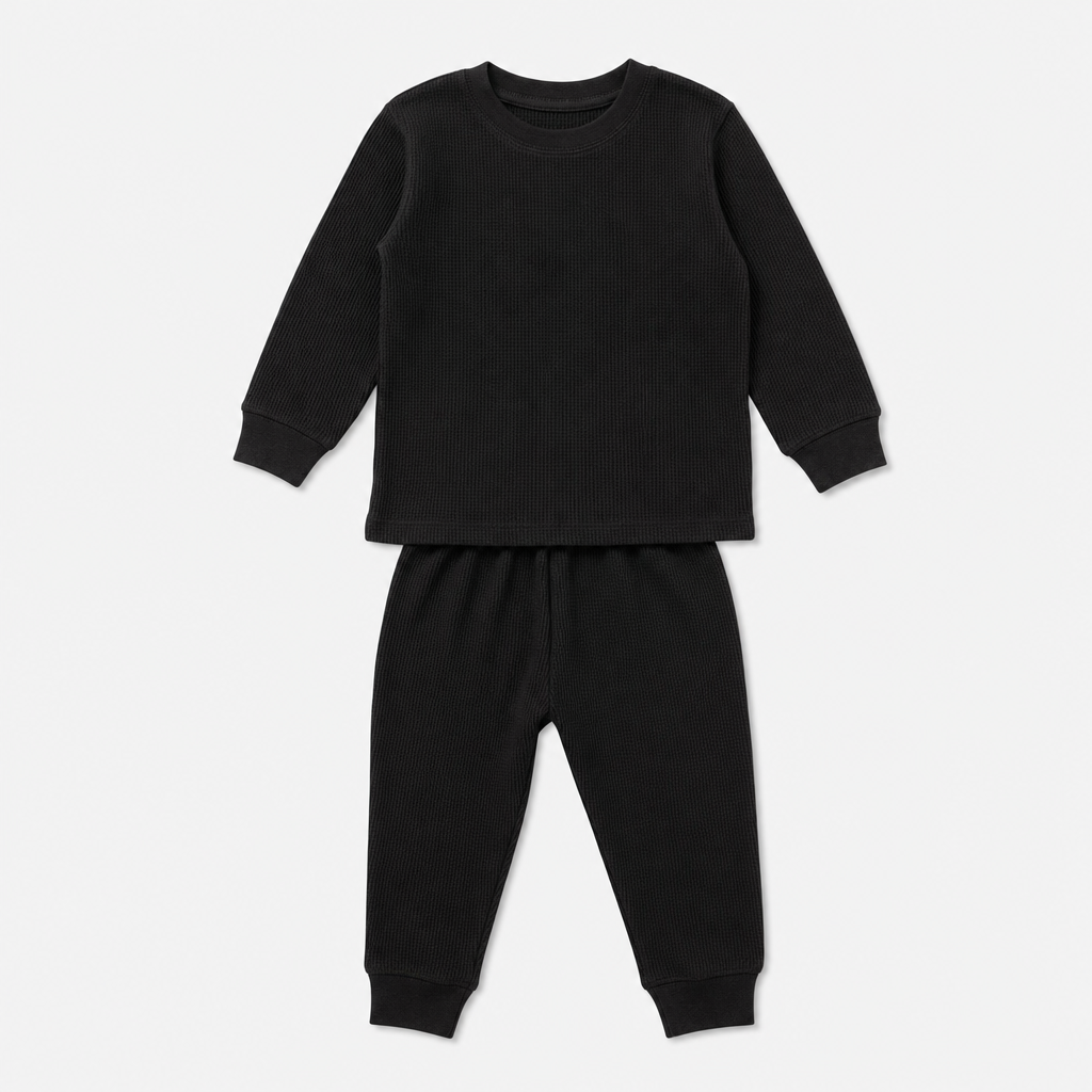 Black Waffle-Knit Pajamas